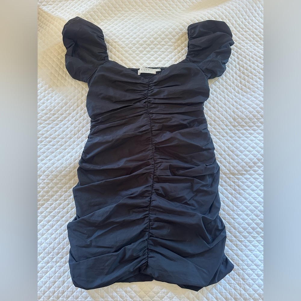 Astr The Label Black Puff Sleeve Mini Dress